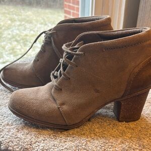 Clarks Taupe Suede Heeled Boots
